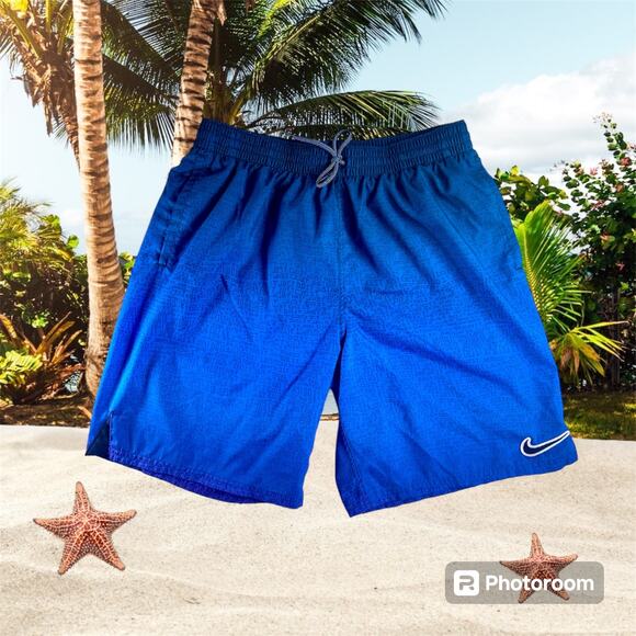 Nike Men's Large Blue Ombre Just Do It Swoosh Patch Swim Trunks Shorts Mesh - Picture 1 of 10